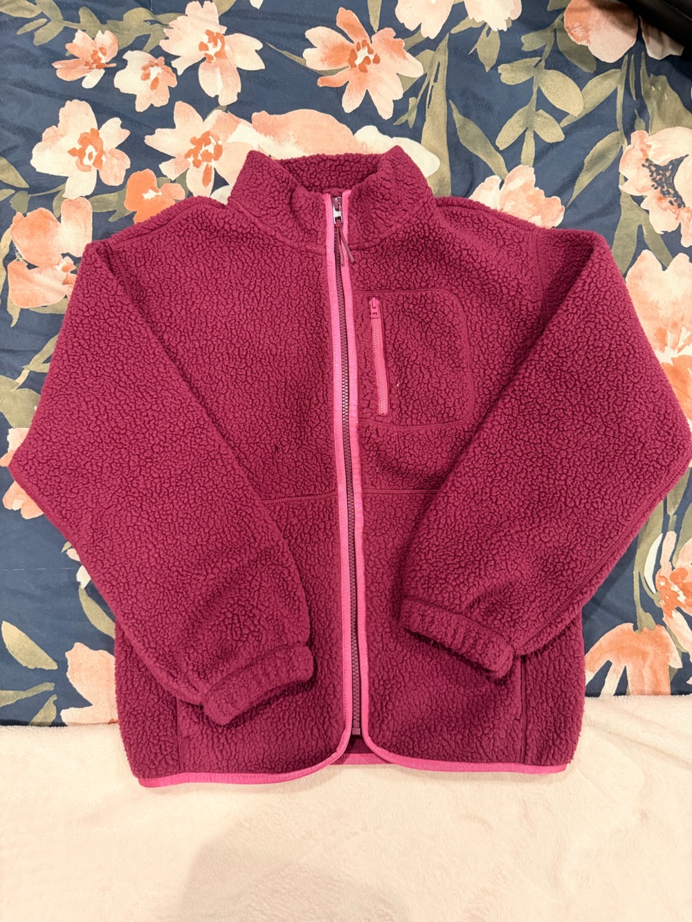 Athleta Girls' Raspberry Maroon Fleece Jacket with Pink Zipper